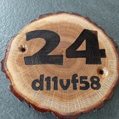 Personalised House number with eircode door plaque, oak slice
