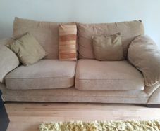 High cushioned, very comfortable  large 3 seater  with matching  chair.  Sofa 215cm  length,  chair 110cm.