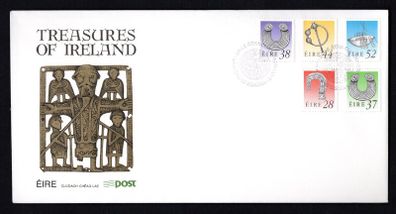 1991 Ireland Forth Definitive Stamp Series (28p Lismore Crozier, 37p & 38p Gleinsheen Collar, 44p Silver Thistle Brooch & 52p Broighter Boat) An Post First Day Cover (FDC)