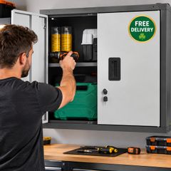 Wall Mounted Garage Storage Cabinet Lockable Metal Tool Cupboard with Adjustable Shelf 66 x 30.5 x 66cm