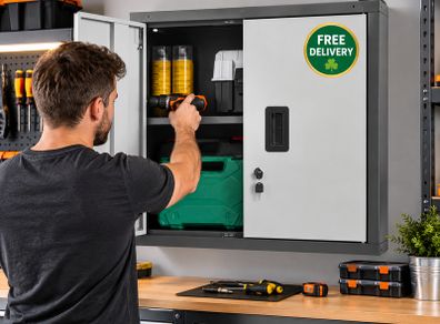 Wall Mounted Garage Storage Cabinet Lockable Metal Tool Cupboard with Adjustable Shelf 66 x 30.5 x 66cm