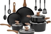 Kitchen Academy Non Stick Cookware, Pots Pans Sets with Lids 15PCS Black Induction Hob Pan Set, Saucepan Set, Granite Cookware, Nonstick Frying Pan, Cooking Pot Pancake Sets Non Toxic for All Hobs