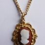 Vintage Hand Carved Cameo Necklace Gold Tone 21 Inch Chain Image 3