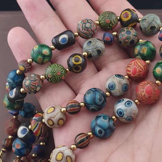 Ancient Gabri Thousand Eyes Skunk Glass Beads Necklace