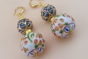 Afghani Handcrafted Colorful Enamel &amp; Sparkling Brass Beaded Drop Earrings Vintage Ethnic Design