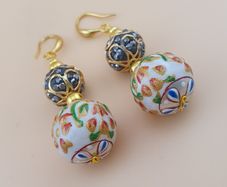 Afghani Handcrafted Colorful Enamel & Sparkling Brass Beaded Drop Earrings Vintage Ethnic Design