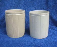 W. P. HARTLEY (jams, marmalades & jellies) - two antique stoneware jars, one with lighthouse imprint (c.1900)