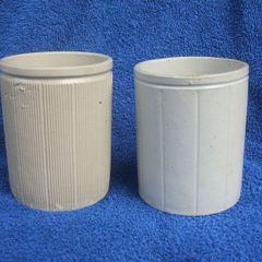 W. P. HARTLEY (jams, marmalades & jellies) - two antique stoneware jars, one with lighthouse imprint (c.1900)