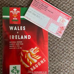 Very Rare 1993 Wales v Ireland - Five Nations Championship Programme & Match Ticket