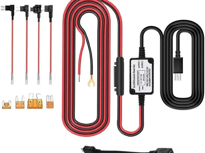 Universal Hard Wire Kit 3M10ft Car Camera Charge Power Cord Kit 12V 24V to 5V Power Adapter with Fuse for Dash Cam, GPS Navigator, Radar Detector,Sat Nav