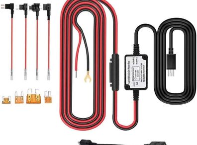 Universal Hard Wire Kit 3M10ft Car Camera Charge Power Cord Kit 12V 24V to 5V Power Adapter with Fuse for Dash Cam, GPS Navigator, Radar Detector,Sat Nav