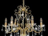 Chandelier with Crystal Beads Golden Round 6 x E14