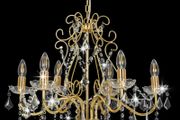 Chandelier with Crystal Beads Golden Round 6 x E14