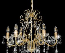Chandelier with Crystal Beads Golden Round 6 x E14