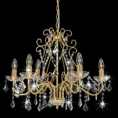 Chandelier with Crystal Beads Golden Round 6 x E14