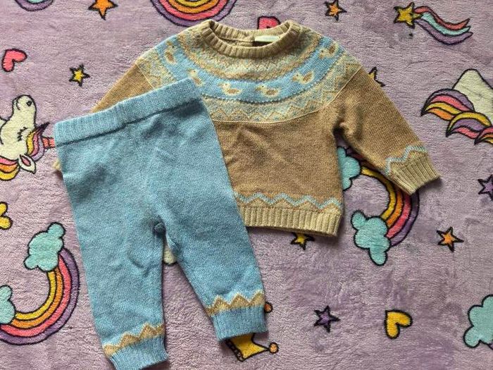 3-6m, JoJo Maman Bebe Duck Fair Isle Jumper and Bottoms