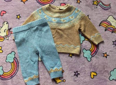 3-6m, JoJo Maman Bebe Duck Fair Isle Jumper and Bottoms