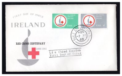 1963 Ireland Red Cross Centenary Commemorative Stamp Illustrated First Day Cover (FDC)