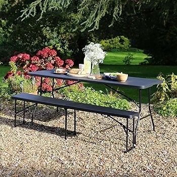 Housewares Rectangle Folding Trestle Tables - 180cm (6ft) - Black - Pack of 2 Outdoor Folding Table for Picnic, BBQ, Garden, Camping, Wedding, Party Catering