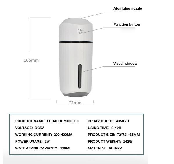 Humidifier Portable Mist For Car USB POWER