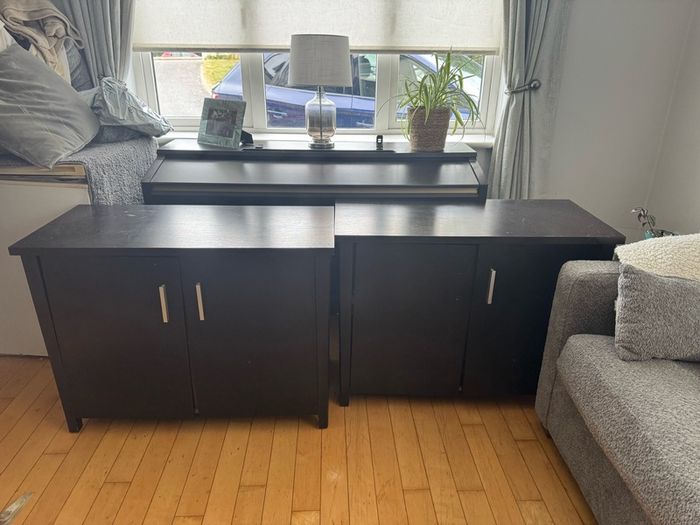 Dark brown wood cabinets