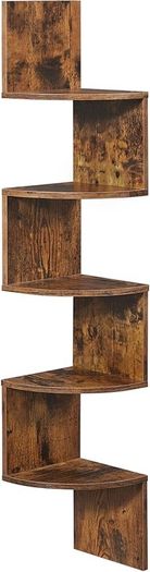 FREE EXPRESS SHIPPING Corner Shelf, Wall Shelf, 5 Tiers, Zigzag Floating Shelf, Bookcase for Kitchen, Bedroom, Living Room, Office, Rustic Brown