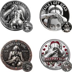 4pcs Heads I Get Tail/Tails I Get Head Commemorative Coin, Funny Heads and Tails Challenge Coin, Decision Coins for Couples, Humor Prank Gift for Adults Date Night Ideas