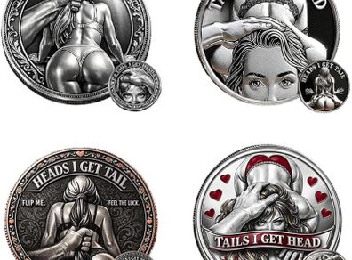 4pcs Heads I Get Tail/Tails I Get Head Commemorative Coin, Funny Heads and Tails Challenge Coin, Decision Coins for Couples, Humor Prank Gift for Adults Date Night Ideas