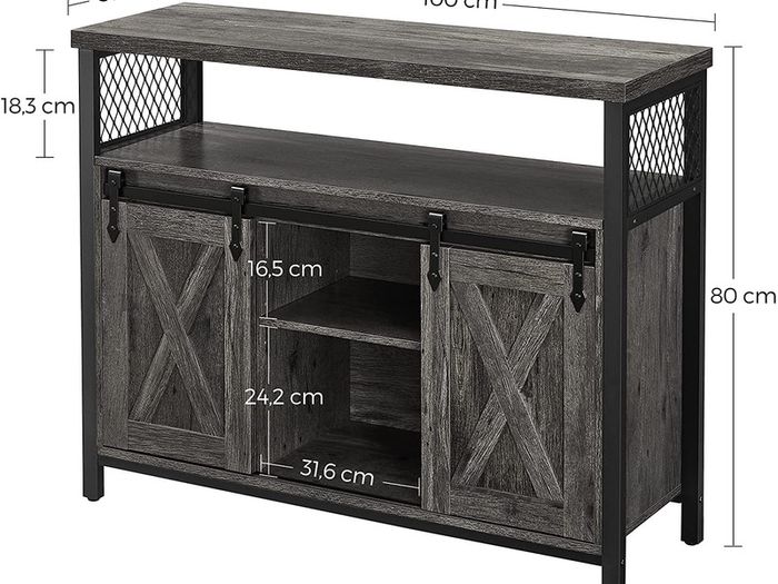 Sideboard Kitchen Cabinet Storage Cabinet with 2 Sliding Doors Adjustable Shelf Industrial for Living Room Anthracite Grey Black