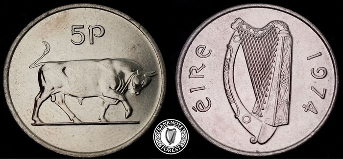 Ireland - 1974 - 5 Pence - Bull - UNC+ - KM.22 - [2399]