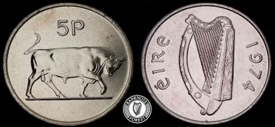 Ireland - 1974 - 5 Pence - Bull - UNC+ - KM.22 - [2399]