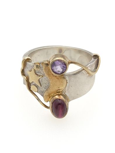 Vintage 925 Sterling Silver Garnet & Amethyst Ring