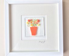 Handmade Glass Art Frame - Vase of Flowers