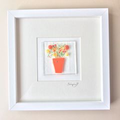 Handmade Glass Art Frame - Vase of Flowers