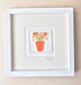Handmade Glass Art Frame - Vase of Flowers