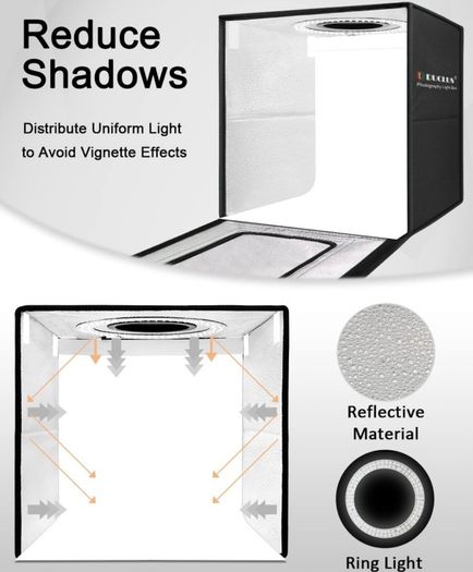 Light Box Photography 40cm / 16" x 16'', Portable Photo Booth Box with Adjustable 160 LED Lights & 8 Photo Backdrops for Product Photography (FREE POSTAGE)