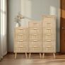 Rattan Chest of Drawers Bedroom, Tall Chester of Drawers with 6 Hand Made Rattan Decorated Drawers for Bedroom, Small Bedside Cabinet with Wood Legs, Natural Image 3