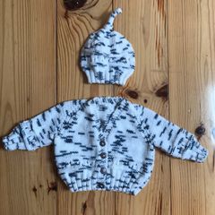 Hand Knitted Baby Cardigan and Hat