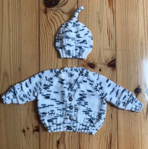 Hand Knitted Baby Cardigan and Hat