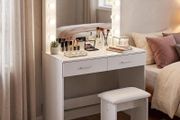 LED Dressing Table Set Vanity Makeup Table 2 Large Drawers (Black White)
