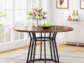Round Dining Table 120cm with Wooden Top and Black Metal Base  Seats 4