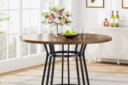 Round Dining Table 120cm with Wooden Top and Black Metal Base  Seats 4