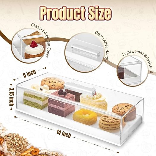 Acrylic Rectangular Cake Tray Multifunctional Rectangle Cake Stand with Clear Cover Lid - Serving Tray - Dessert Holder for Party Home Kitchen - Afternoon Tea Stands (2PCs)