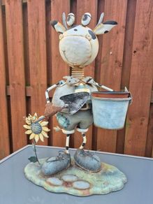 Metal Cow Garden Ornament & Planter Wobbly Head