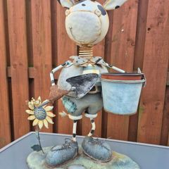 Metal Cow Garden Ornament & Planter Wobbly Head