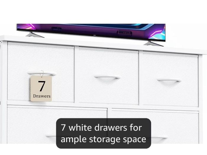 Chest of Drawers for Bedroom with 7 Drawers, Fabric Storage Drawer, Tall White Hallway Storage Unit