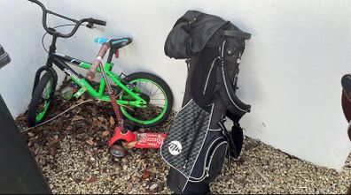 kids bike, scooter, golf bag