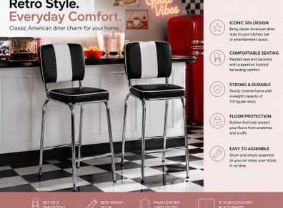 Set of 2 Retro American Diner Bar Stools