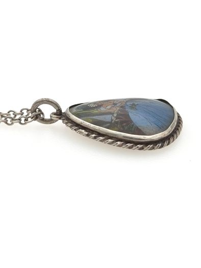 Vintage 925 Sterling Silver Real Butterfly Wing Necklace