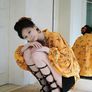Artistic oversized floral blouse in a warm golden yellow tone Image 2